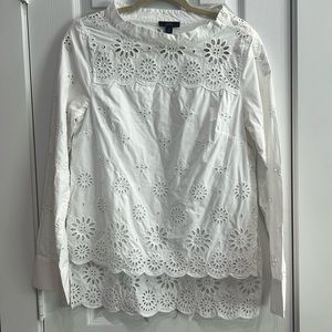 Pristine condition J Crew eyelet white tunic top long sleeved size 6